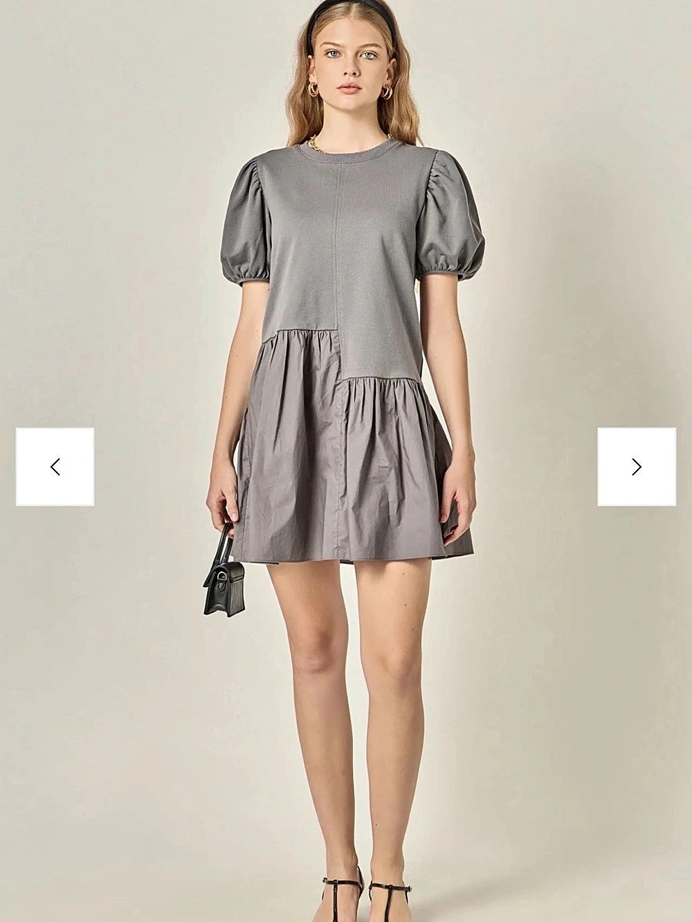 English Factory Poplin Combo Knit Mini Dress Gray Large Like New